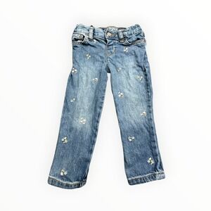 Cat & Jack Jeans Girls 3T Blue Floral Embroidered Skinny Stretch Denim Pants